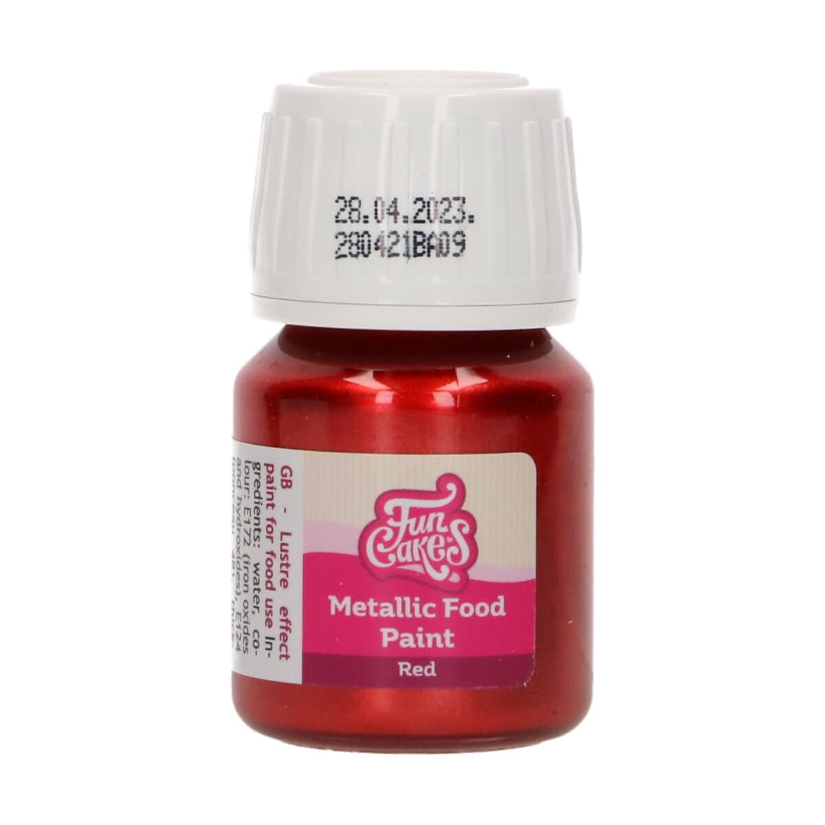 Peinture alimentaire métallisée rouge Funcakes : Créez des effets métalliques sur le fondant, la pâte d'amande, le glaçage royal et les biscuits. Colorant alimentaire 100% comestible, Halal, adapté aux végétariens et végétaliens, 30 ml