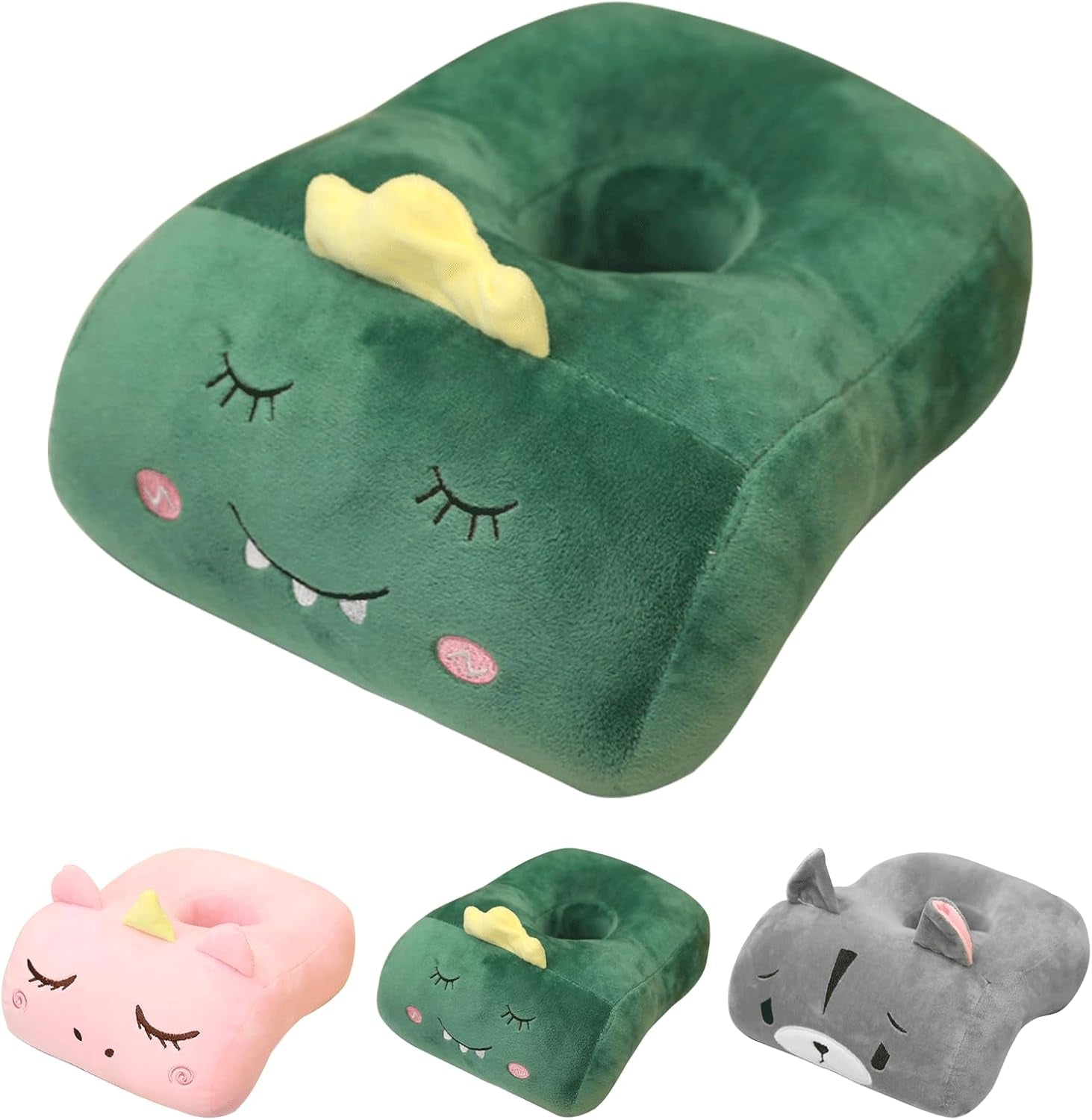 Naty Shop Oreiller de bureau en coton à mémoire de forme avec trou d'oreille mignon et doux pour dormir sur le côté pour femmes, filles et enfants (gris chaton) Oreillers orthopédiques cervicaux Naty Shop Timides Dinosaures