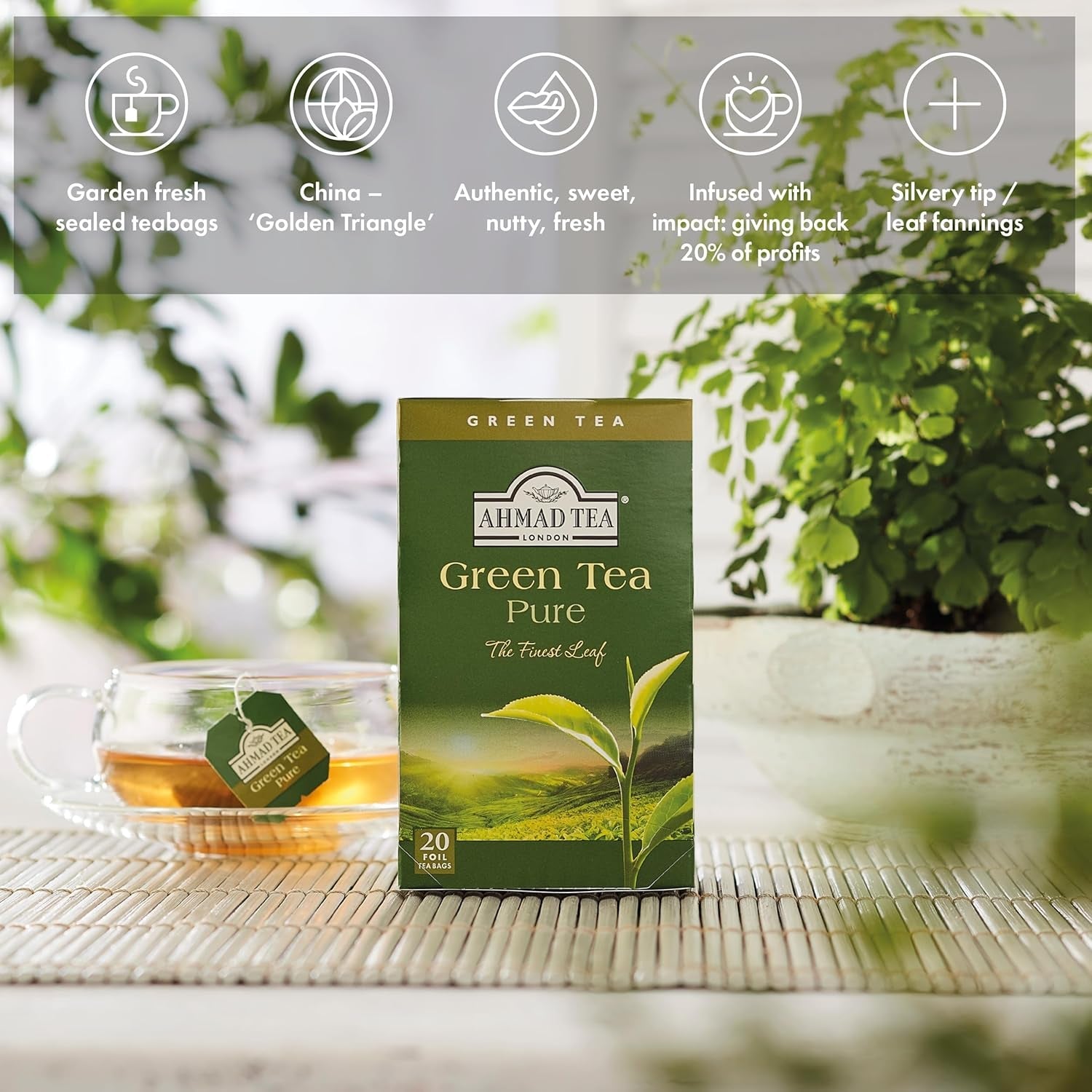 Ahmad Tea – Thé vert – Sachets de thé emballés individuellement avec 2 g de thé par portion – 20 sachets de thé à bandes (lot de 2)