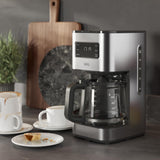 Machine à expresso AEG Deli 5, 1,5 l, minuterie programmable, fonction maintien au chaud, arrêt de sécurité, indicateur de niveau d'eau, dosage optimal, fonction anti-goutte, acier inoxydable, CM5-1-6ST