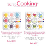 Scrapcooking - Lot de 9 colorants alimentaires en poudre - Bleu, Jaune, Rose, Violet, Orange, Vert anis, Rouge, Rose poudré, Noir - Colorant en poudre comestible pour gâteaux, muffins, macarons - 4270