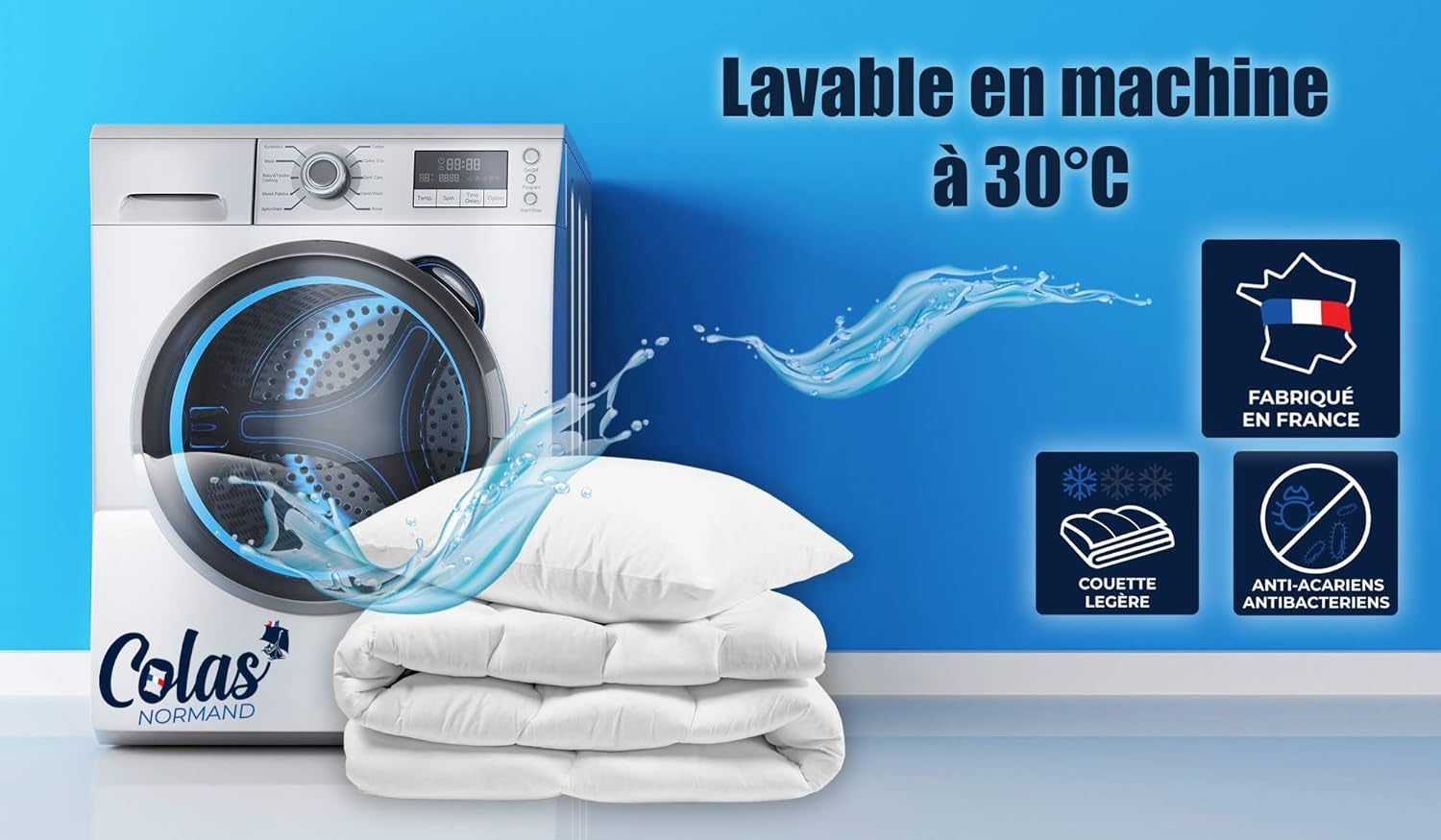 COLAS NORMAND Couette anti-acariens et antibactérienne, légère, 200 X 200 cm, effet longue durée, hygiène parfaite, microfibre, douce et confortable, lavable, française, blanc 53130248 Naty Shop Couettes et Couettes