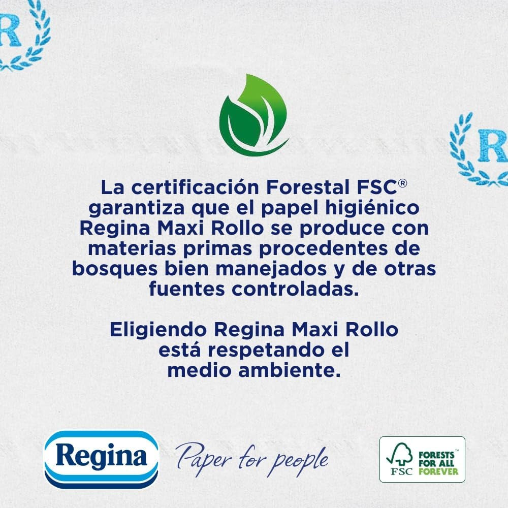 Regina Maxi Roll - 4 rouleaux de papier toilette, 500 feuilles 2 épaisseurs par rouleau, plus de trois fois un rouleau standard, emballage en plastique recyclé à 60 %, papier certifié 100 % Fsc