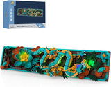 Kit de construction de tuiles de dragon mythique pour adultes, jouet de construction d'art divin Loong 3D avec lumières LED et fleurs, kit de modèle en relief de dragon à faire soi-même, cadeaux et décorations créatifs (1676 pièces)