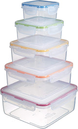 LocknLock PP Classic ensemble de pots de conservation des aliments 5 pièces | 180 ml, 350 ml, 600 ml, 870 ml, 3,6 L | 100 % étanche à l'air et à l'eau | sans BPA | organisateur de congélateur et de réfrigérateur | va au lave-vaisselle et au micro-ondes Boîtes de conservation des aliments Naty Shop Square 5 pcs. (multicolore)