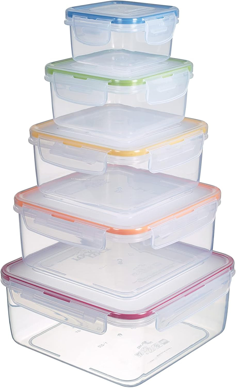 LocknLock PP Classic ensemble de pots de conservation des aliments 5 pièces | 180 ml, 350 ml, 600 ml, 870 ml, 3,6 L | 100 % étanche à l'air et à l'eau | sans BPA | organisateur de congélateur et de réfrigérateur | va au lave-vaisselle et au micro-ondes Boîtes de conservation des aliments Naty Shop Square 5 pcs. (multicolore)