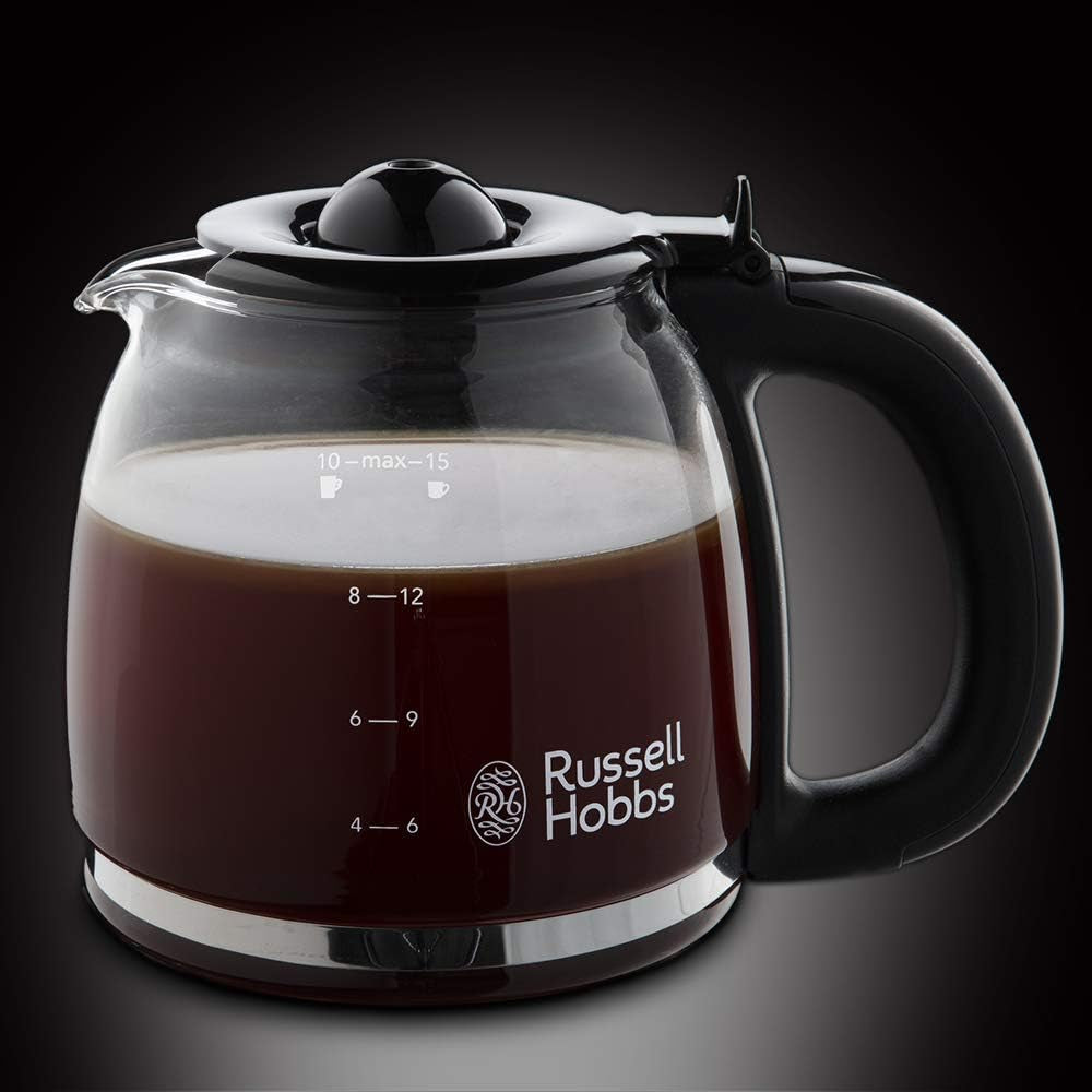 Russell Hobbs Cafetière [minuterie numérique, pomme de douche pour une extraction et un arôme optimaux] Colors+ Creme (1 à 10 tasses, carafe en verre 1,25 L, plaque chauffante, 1100 W) Cafetière à filtre 24033-56