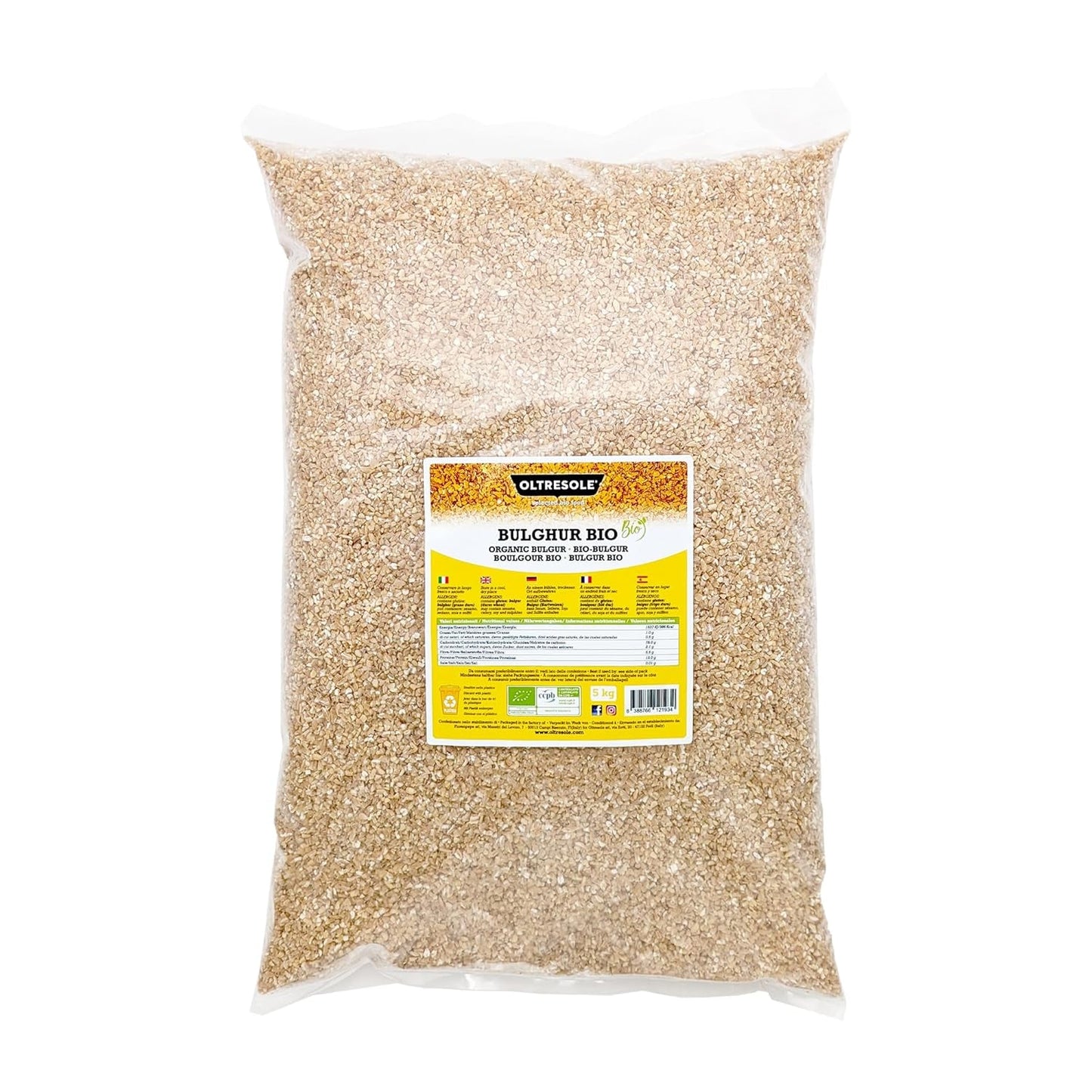 Boulgour Italien Bio 5 kg, blé entier, blé dur, blé concassé, idéal pour réaliser des taboulés et des plats orientaux, format pratique