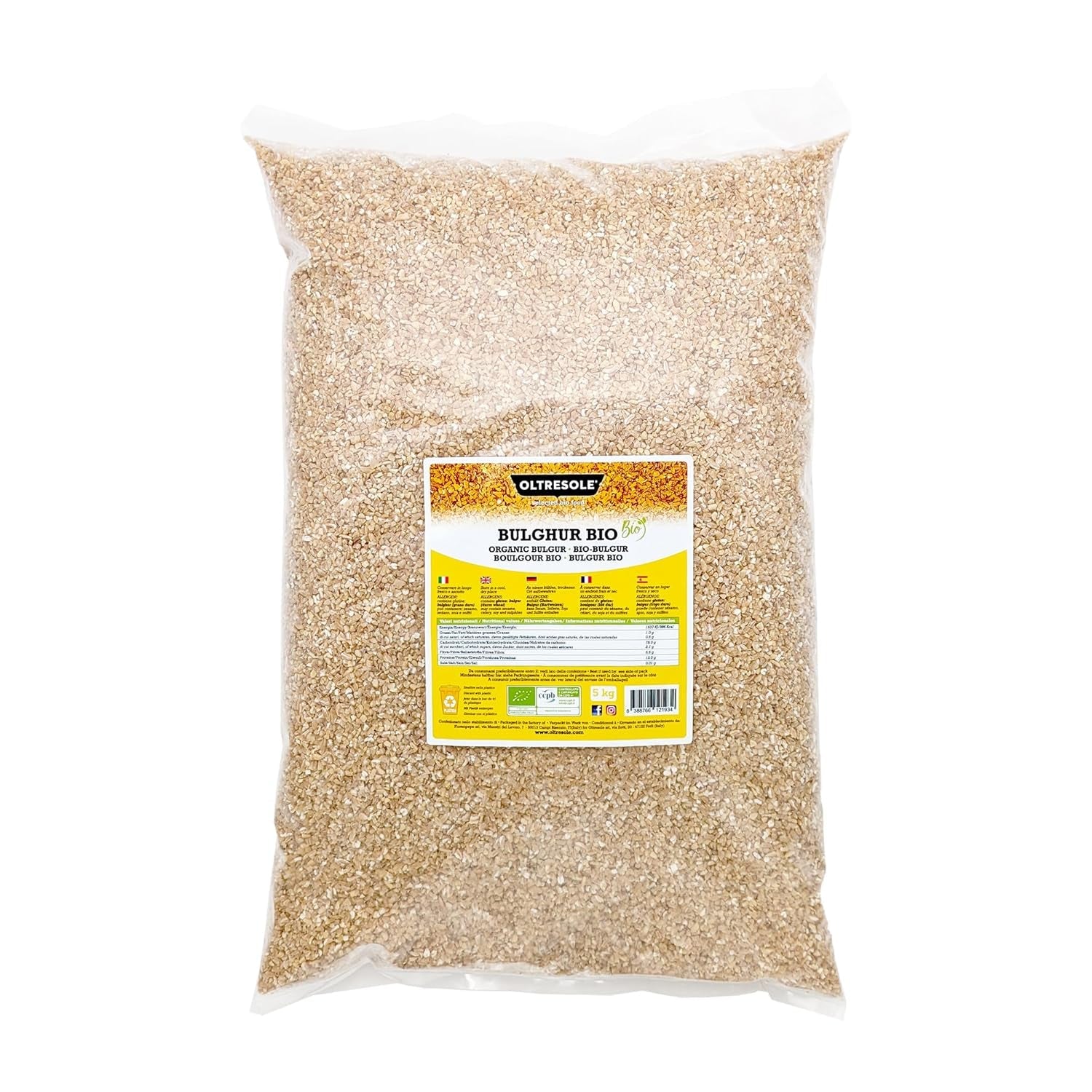 Boulgour Italien Bio 5 kg, blé entier, blé dur, blé concassé, idéal pour réaliser des taboulés et des plats orientaux, format pratique
