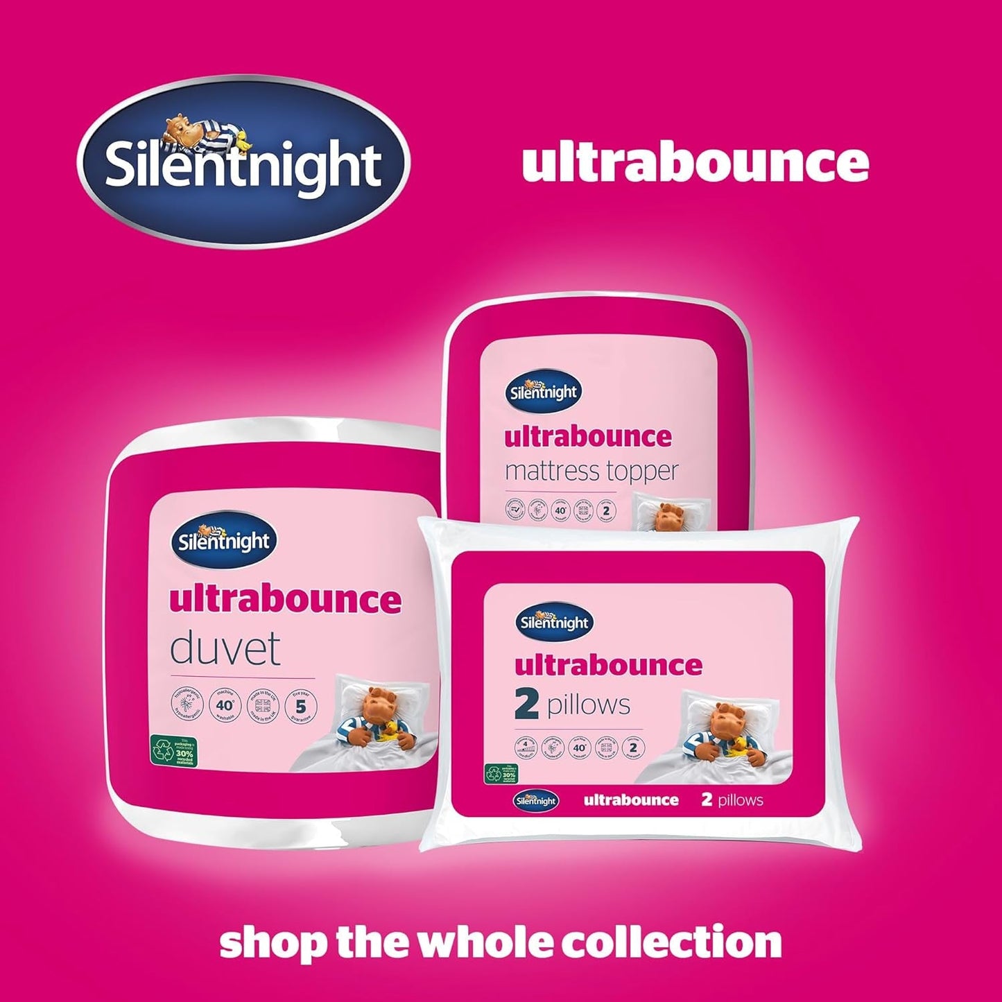 Oreiller Silentnight Ultrabounce, blanc, microfibre, blanc, paquet de 2 oreillers standard Naty Shop