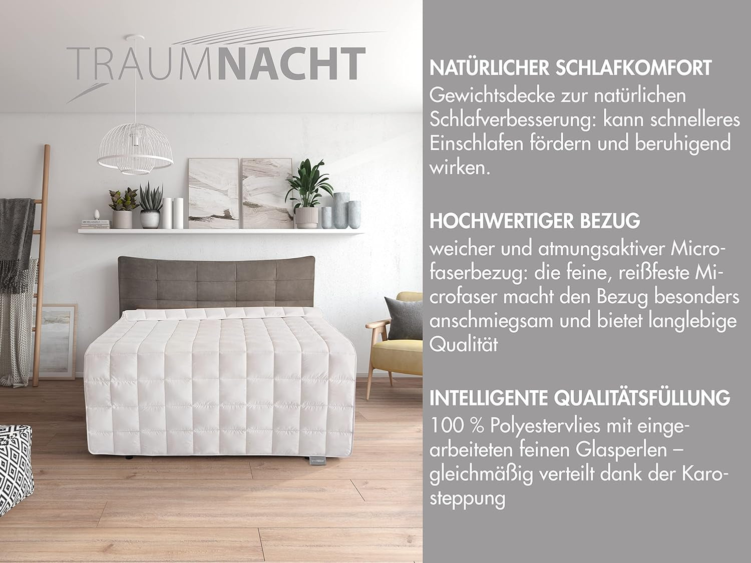 Couverture de relaxation Traumnacht 135 X 200 Cm, couverture lestée de 4 kg pour calmer et soulager le stress, recommandée pour les adultes, certifiée Oeko-Tex, produite selon les normes de qualité allemandes Couettes et couettes Naty Shop