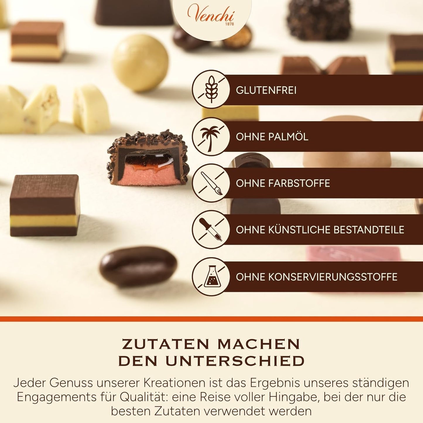 Venchi - Cremini 1878 - Chocolat trois couches au gianduja au lait et pâte d'amande, "Noisettes du Piémont IGP", 1 kg, sans gluten, sans colorants et sans conservateurs