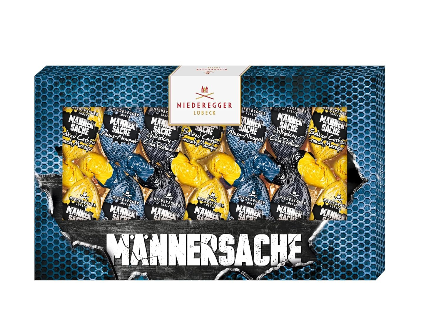 Niederegger | Cadeau de Pâques | Pour les hommes | 1x175g | Variétés : Praliné Whisky et Cola, Nougat Noisettes, Massepain Croustillant aux Noix de Cajou Salées | Enrobé de chocolat au lait | Oeufs de Pâques | Cadeau de Pâques