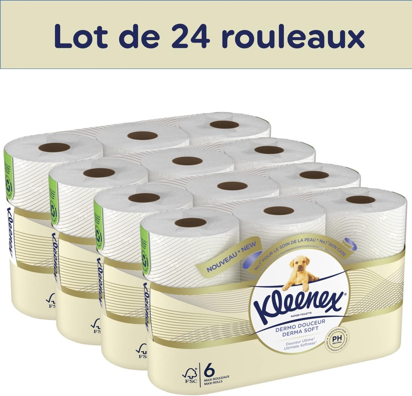 KLEENEX Dermo Douceur 4230420 Papier toilette, 24 rouleaux (4 X 6 rouleaux) blanc, 24 Unité (Lot De 6)