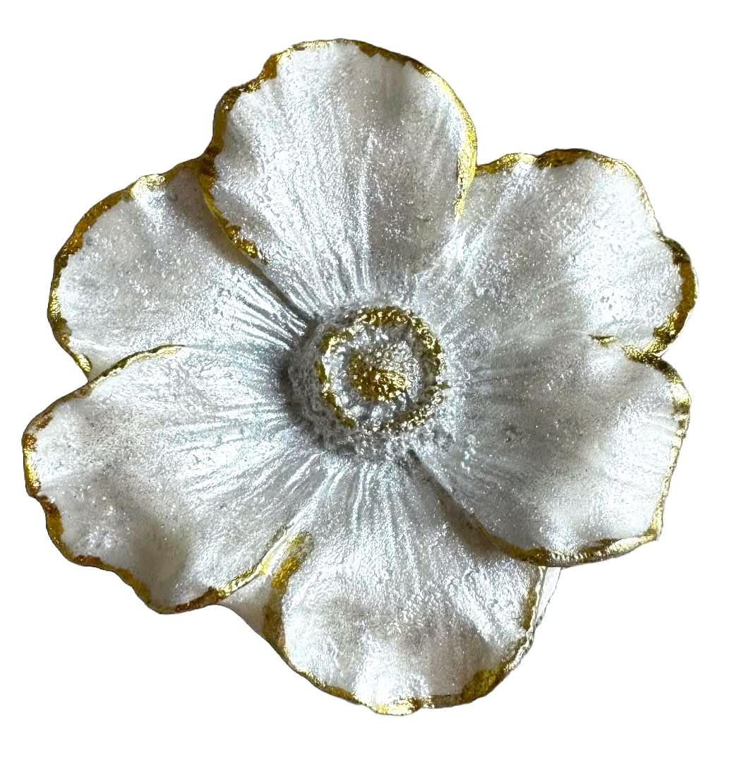 Décoration comestible en sucre, Camélia perle blanche et dorées Décorations en Pâte à Sucre Nati Shop