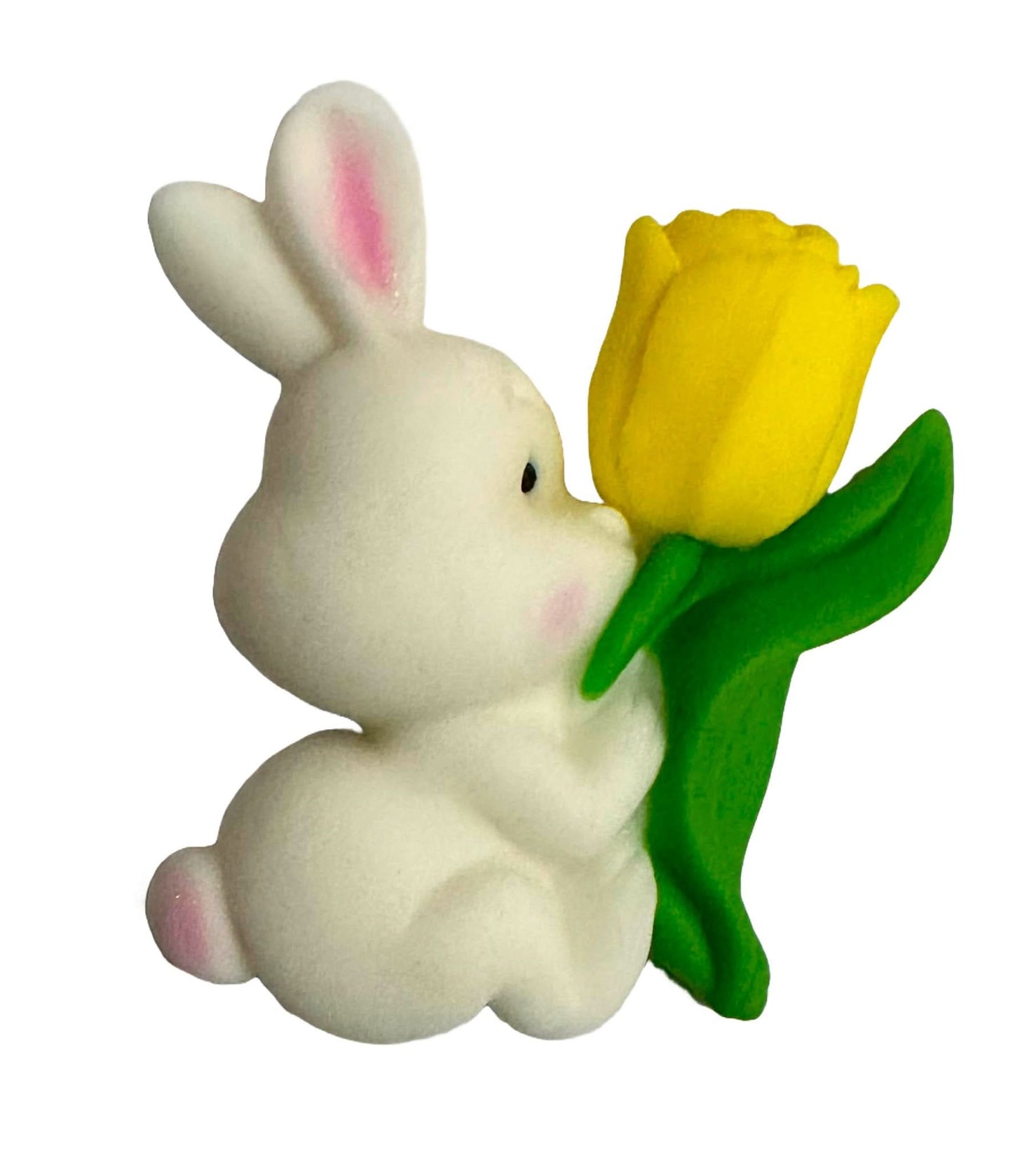 Décoration comestible en sucre, Lapin avec tulipe jaune Décorations en Pâte à Sucre Nati Shop