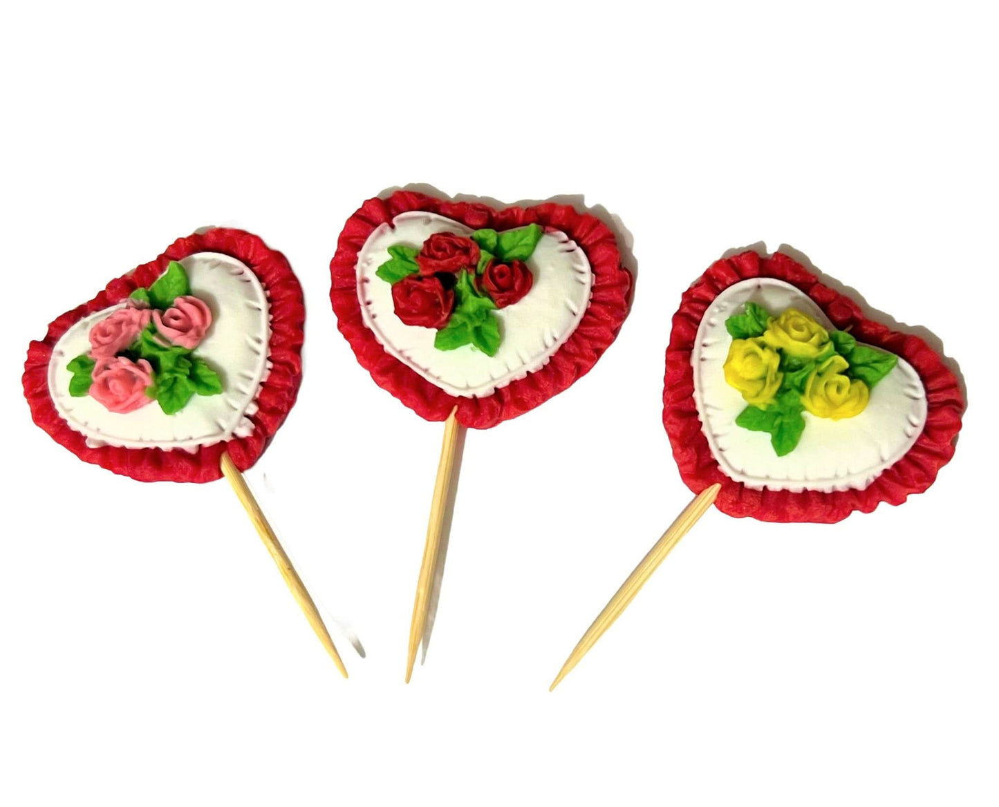 Décoration comestible en sucre, coeurs avec roses Décorations en Pâte à Sucre Nati Shop