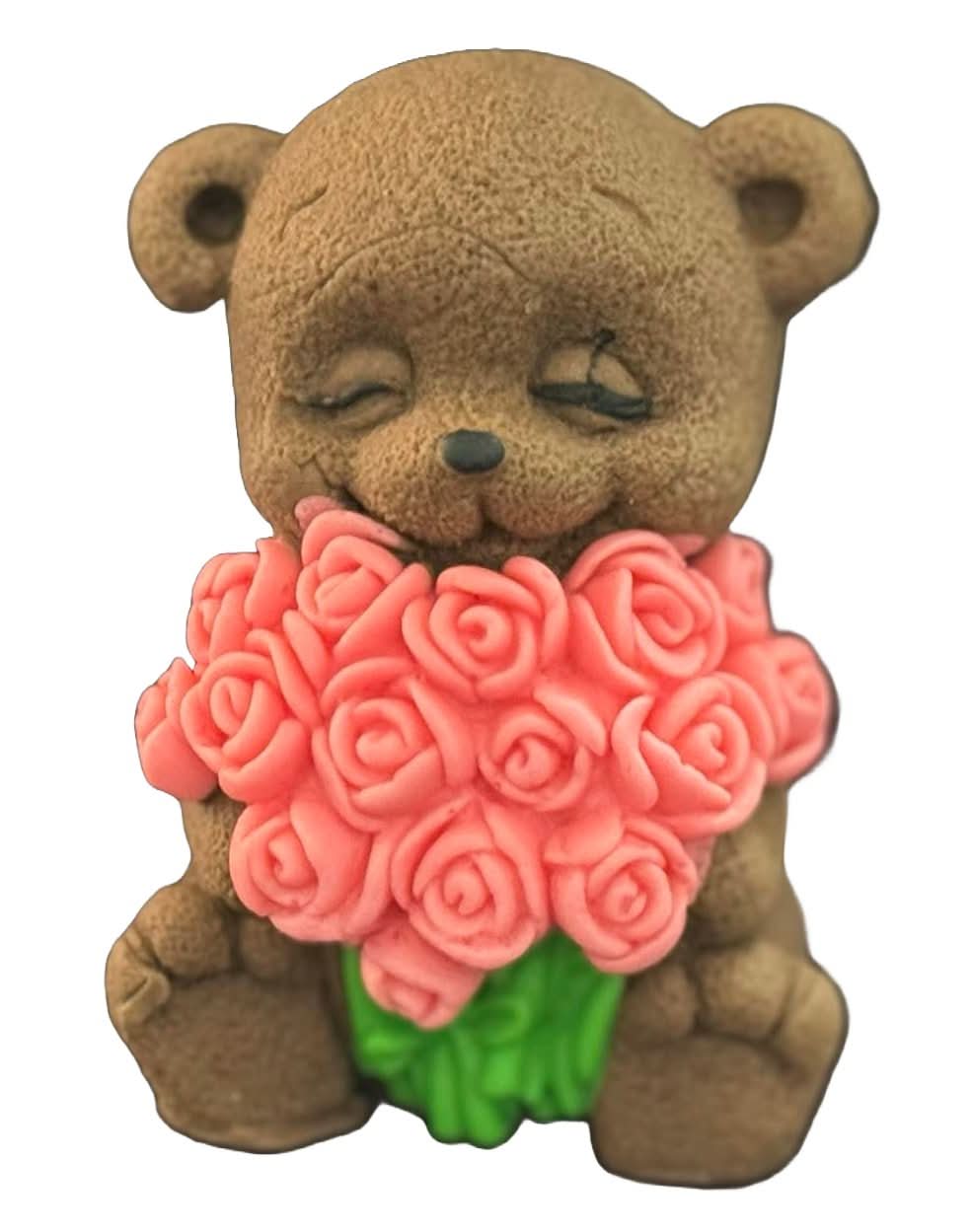 Décoration comestible en sucre, Ours au bouquet de roses Décorations en Pâte à Sucre Nati Shop