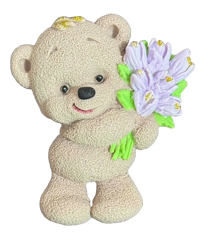 Décoration comestible en sucre, Ours en peluche avec un bouquet de tulipes Décorations en Pâte à Sucre Nati Shop