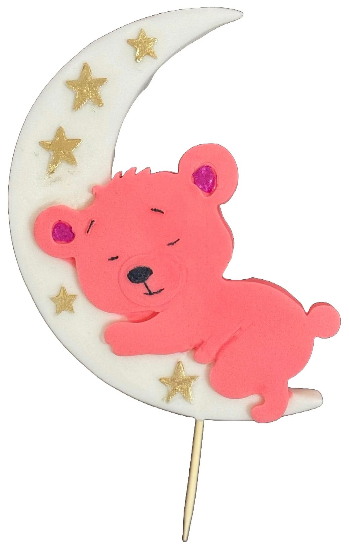 Décoration comestible en sucre, Ours en peluche rose sur la lune Décorations en Pâte à Sucre Nati Shop
