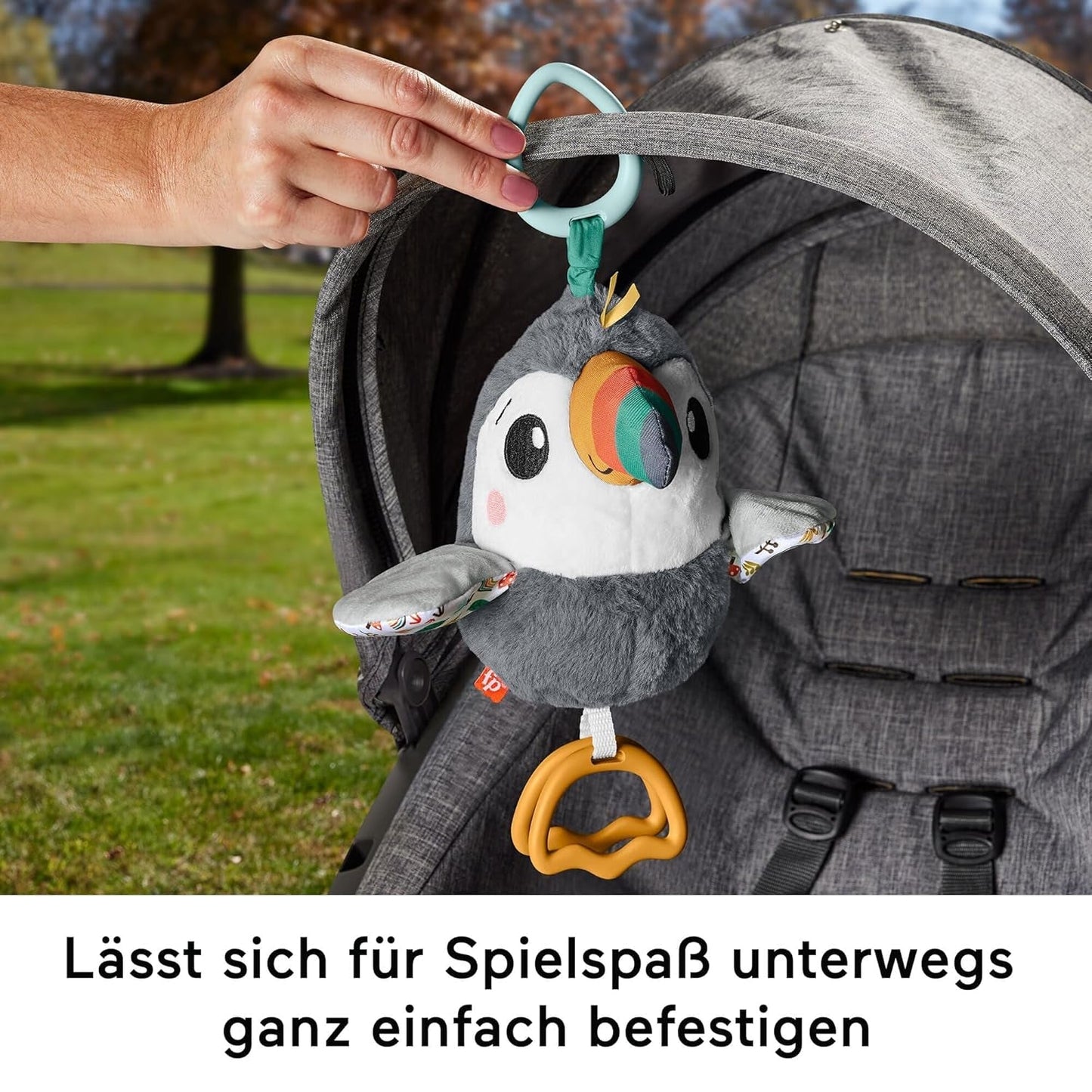 FISHER-PRICE Flap & Go Toucan - La peluche pour poussette favorise la motricité fine et les capacités sensorielles des nouveau-nés dès la naissance HNX66 Baby Toys Naty Shop