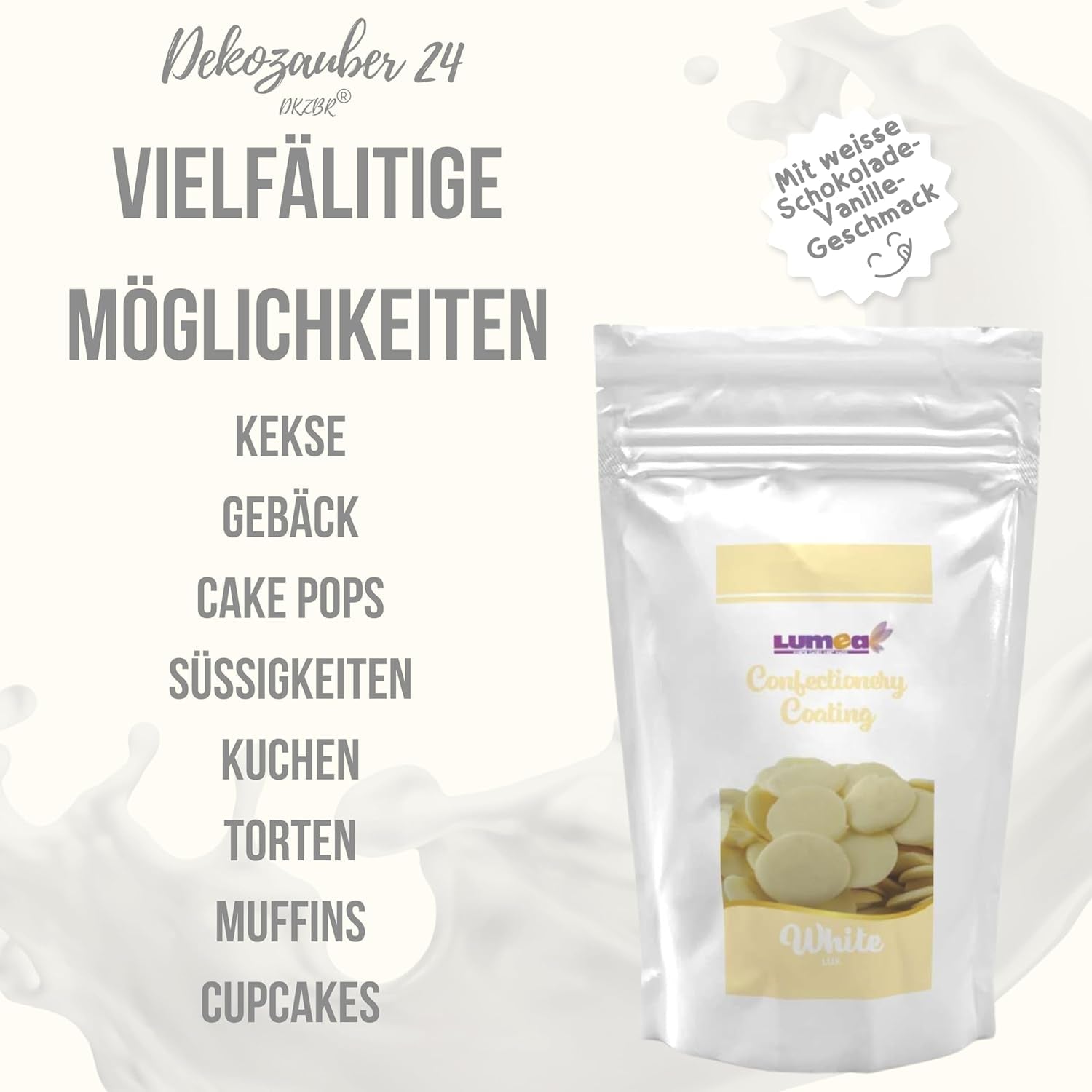 Gouttes de couverture Dekozauber24, blanches, 500g, au goût chocolat blanc et vanille, chips Deco Melts, passent au micro-ondes, pour cake pops, gâteaux, tartelettes, dégoulinants ou glaçages Naty Shop Sugarpaste