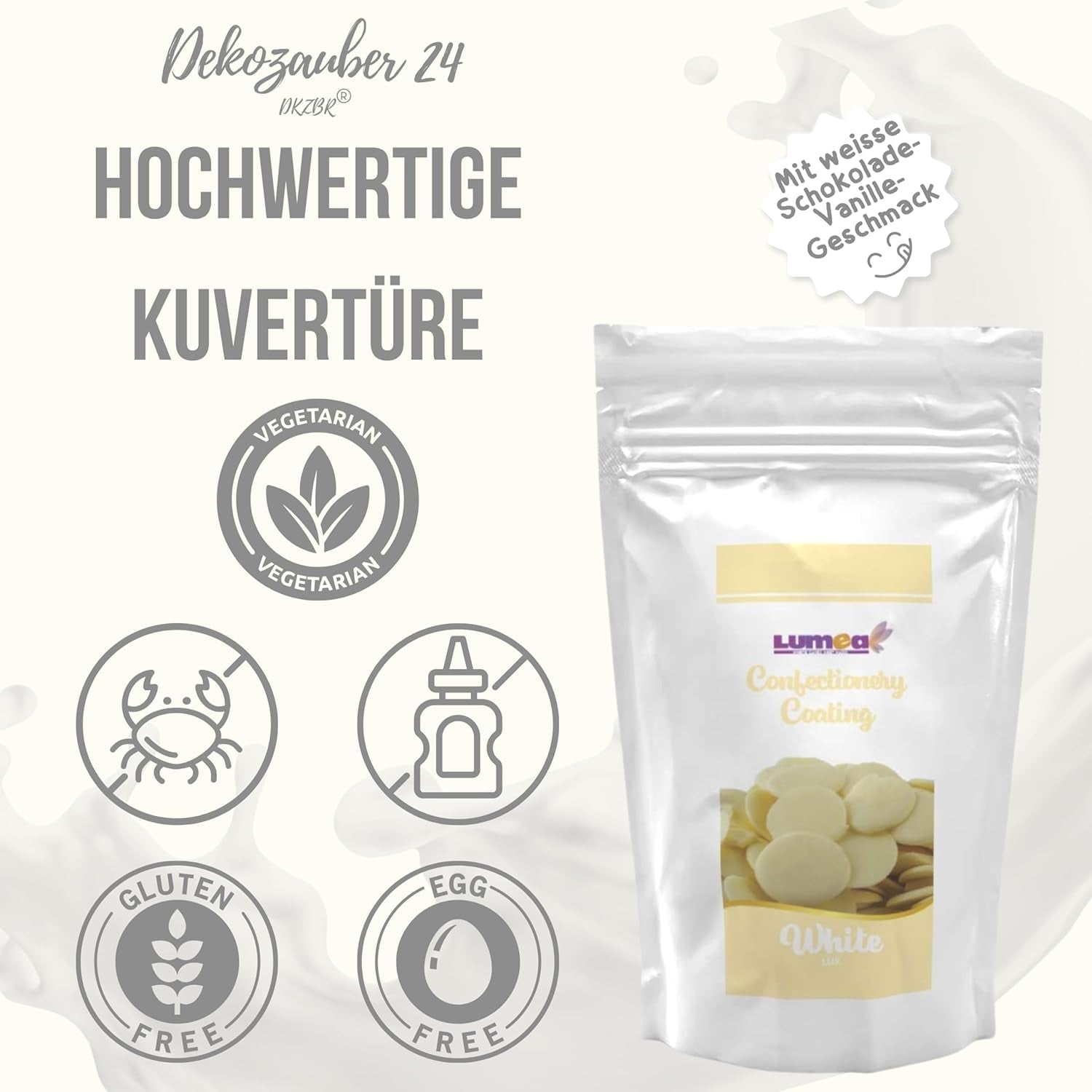 Gouttes de couverture Dekozauber24, blanches, 500g, au goût chocolat blanc et vanille, chips Deco Melts, passent au micro-ondes, pour cake pops, gâteaux, tartelettes, dégoulinants ou glaçages Naty Shop Sugarpaste