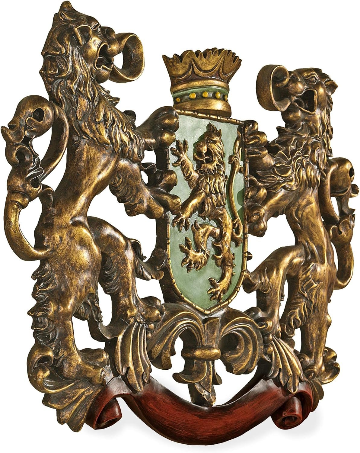 Design Toscano Bouclier médiéval Lion debout, sculpture murale Statuettes et sculptures Naty Shop Traversée de l'étang