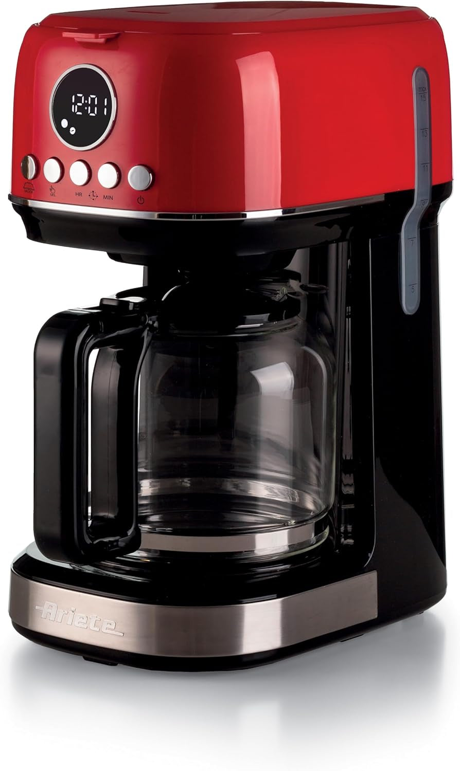 Ariete Moderna 1396 Machine à expresso à filtre pour préparer du café américain jusqu'à 15 tasses Carafe en verre Plaque chauffante Écran LCD Filtres amovibles et lavables Blanc