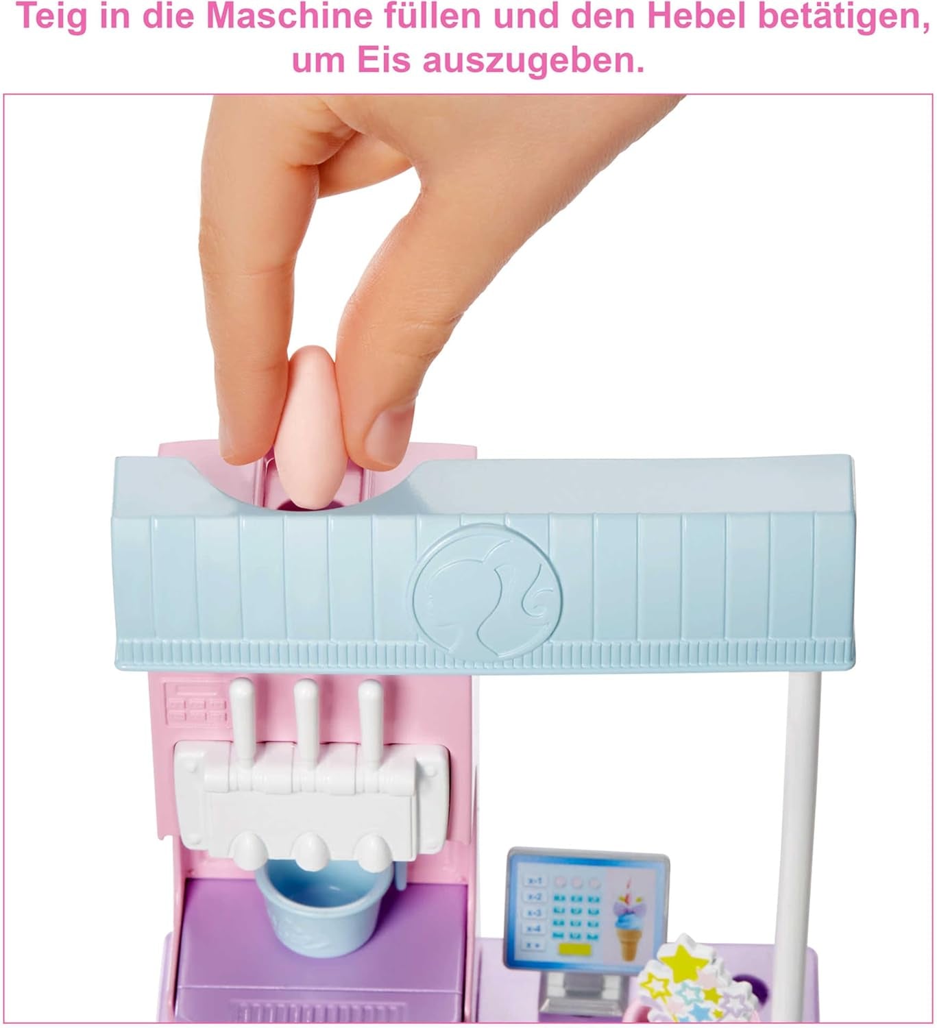 Barbie série You Can Be Anything, salon de crème glacée, 1 poupée Barbie aux cheveux blonds, machine à crème glacée, Barbie Play-Doh, accessoires de pâtisserie, cadeau pour enfants, jouet à partir de 3 ans, HCN46