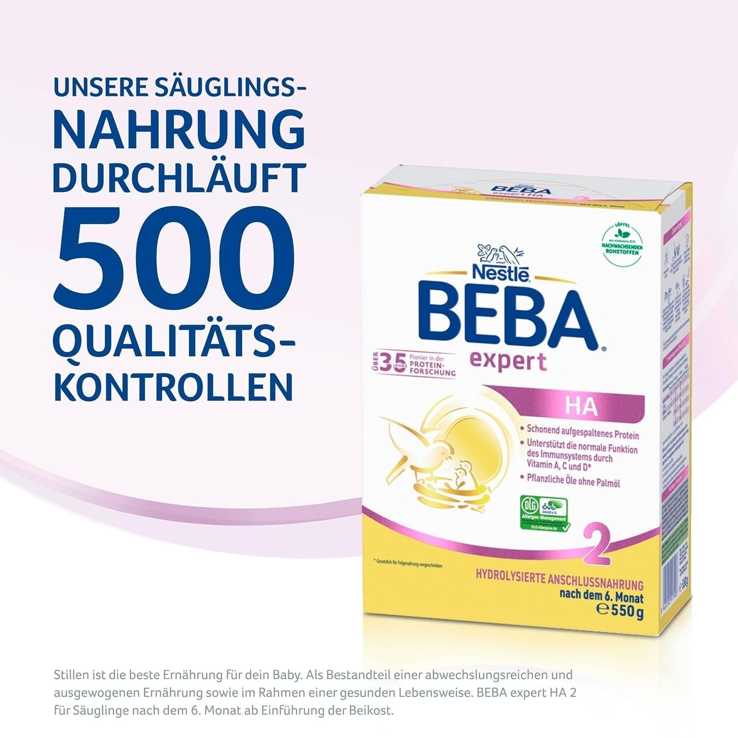 BEBA Expert HA 2 Lait de suite après 6 mois, aliment bébé aux protéines hydrolysées, lactose uniquement, sans huile de palme, lot de 6 (6 x 550 g) Naty Shop