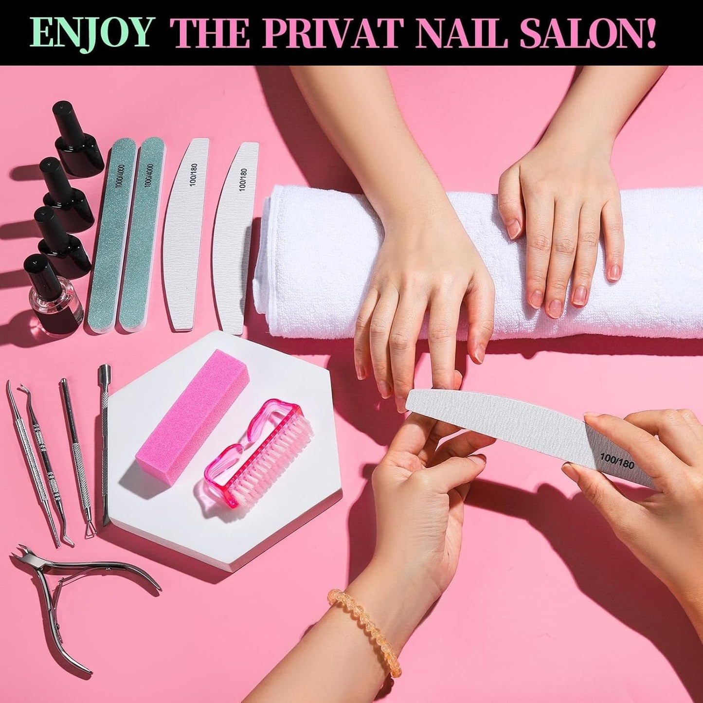 FANDAMEI Kit de Manucure, Buffer Für Gelnägel, Nagelfeile 100/180, Nagelfeilen Für Gelnägel, Nagelhautschieber, Buffer Für Gelnägel, Feilen Für Gelnägel, Nagelzange, Nagelfeilen Set, Maniküre & Pedicure Set
