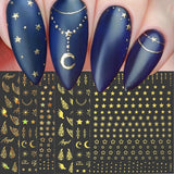 feuilles d’autocollants d’ongles étoile et lune dorées, ailes d’ange, autocollants d’ongles en or beige, étoiles, feuille d’ongles, autocollants d’ongles, accessoires de conception d’ongles, autocollants d’ongles