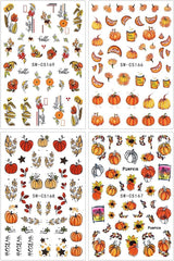 Autocollants pour ongles d'automne 3D, feuilles de citrouille, lignes géométriques, fleurs, autocollants pour ongles, Design du jour de Thanksgiving, autocollants pour ongles d'automne, accessoires pour ongles, Nail Art
