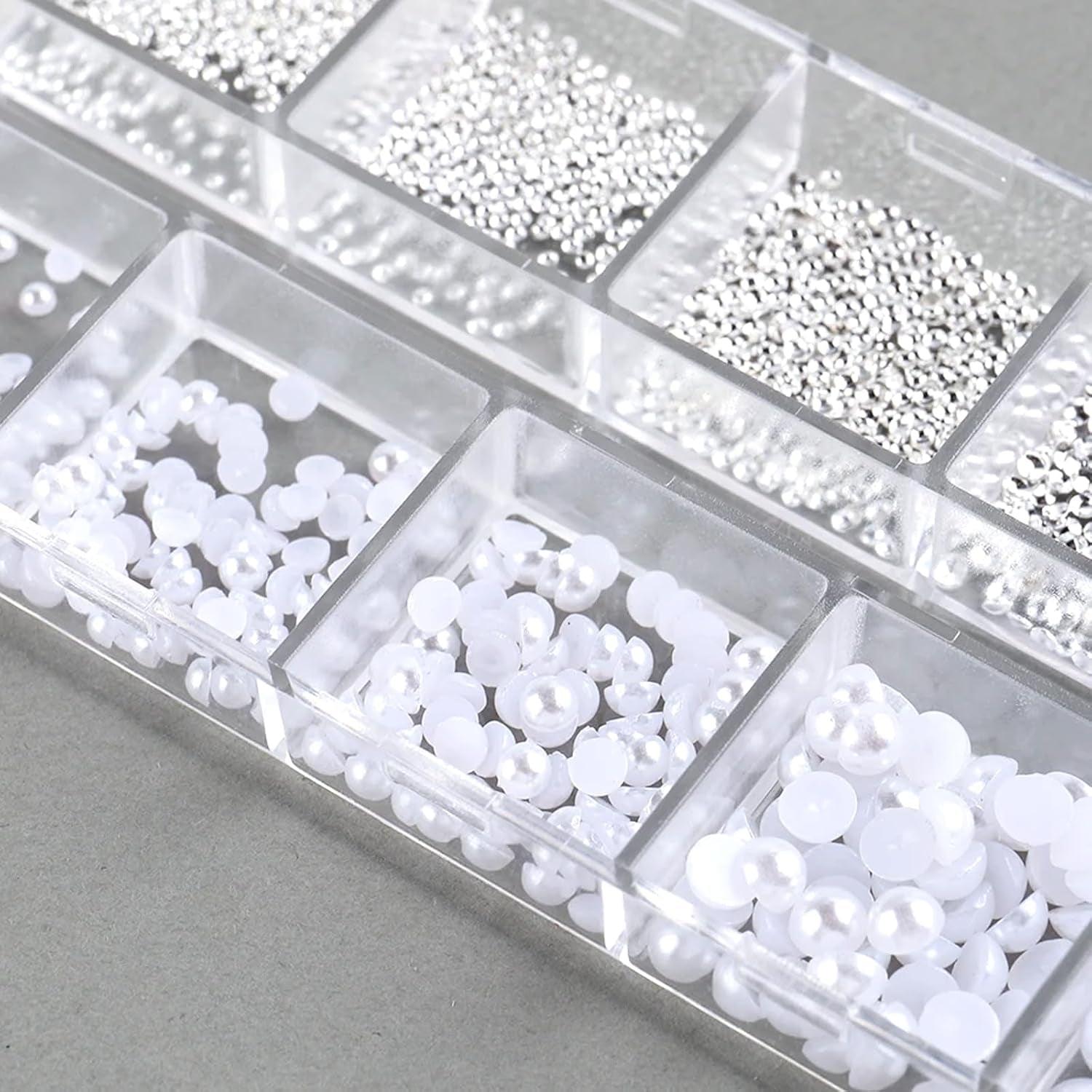 GZSY Nail Art Strasssteine ​​​​Nagel Perlen Weiß 12Raster Nagel Charms Nageldesign Zubehör Perle Nail Art