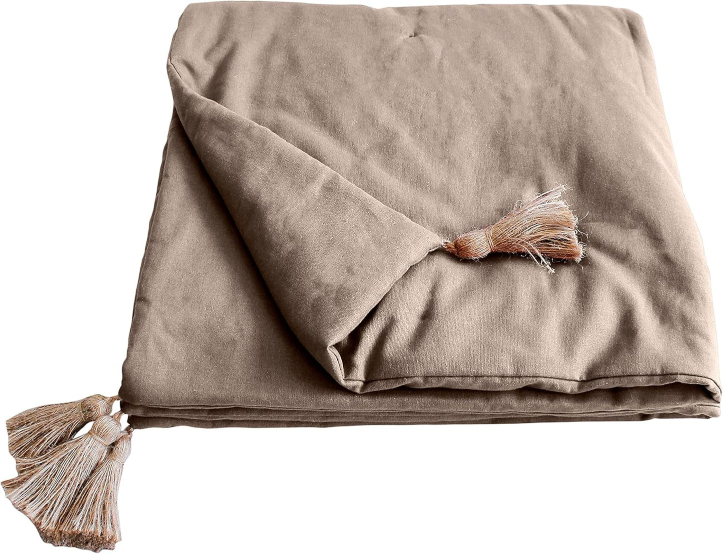 Couverture Enjoy Home, beige, naturel, avec 4 pompons en jute, 90 x 190 cm, 100% coton, certifiée Oeko-Tex, collection Panama Quilts et couettes Naty Shop Titre par défaut