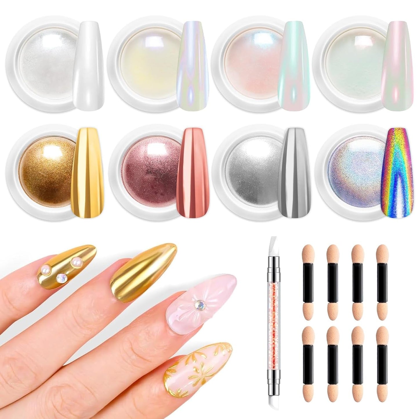 BISHENGYF Silver Chrome Nail Powder - Metal Holo Chromfarbener Nagelpuder, 1G Cromepulver Nägel Glitzer Glänzende Silver Nagelpulver Spiegeleffekt Pigment Nagelkunst, DIY-Design-Dekor Frauen Geschenk
