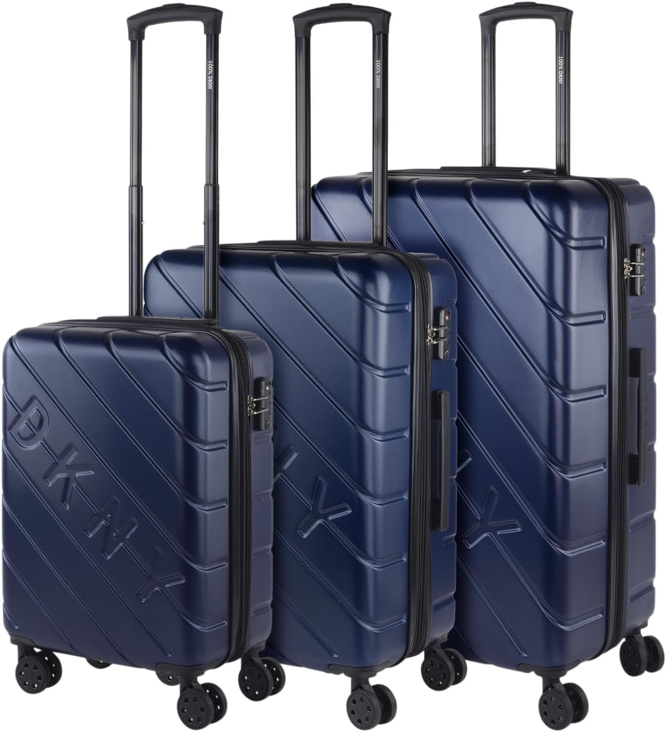 DKNY - Grande Valise 4 Roues Grande Valise Légère - Grande Valise de Voyage à Roulettes. Grande Valise de Voyage Avion Valise à Coque Rigide avec Fermeture Certifiée - Grande Valise à Roulette Argent Naty Shop Bagages & Équipement de Voyage Bleu Marine S + M + L