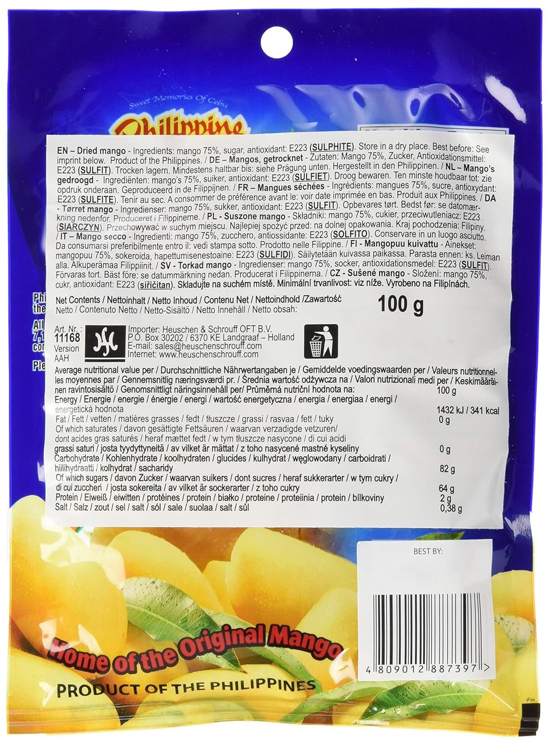 Bonbons à la mangue séchée, 1 paquet (1 x 100 g) Produits déshydratés Naty Shop
