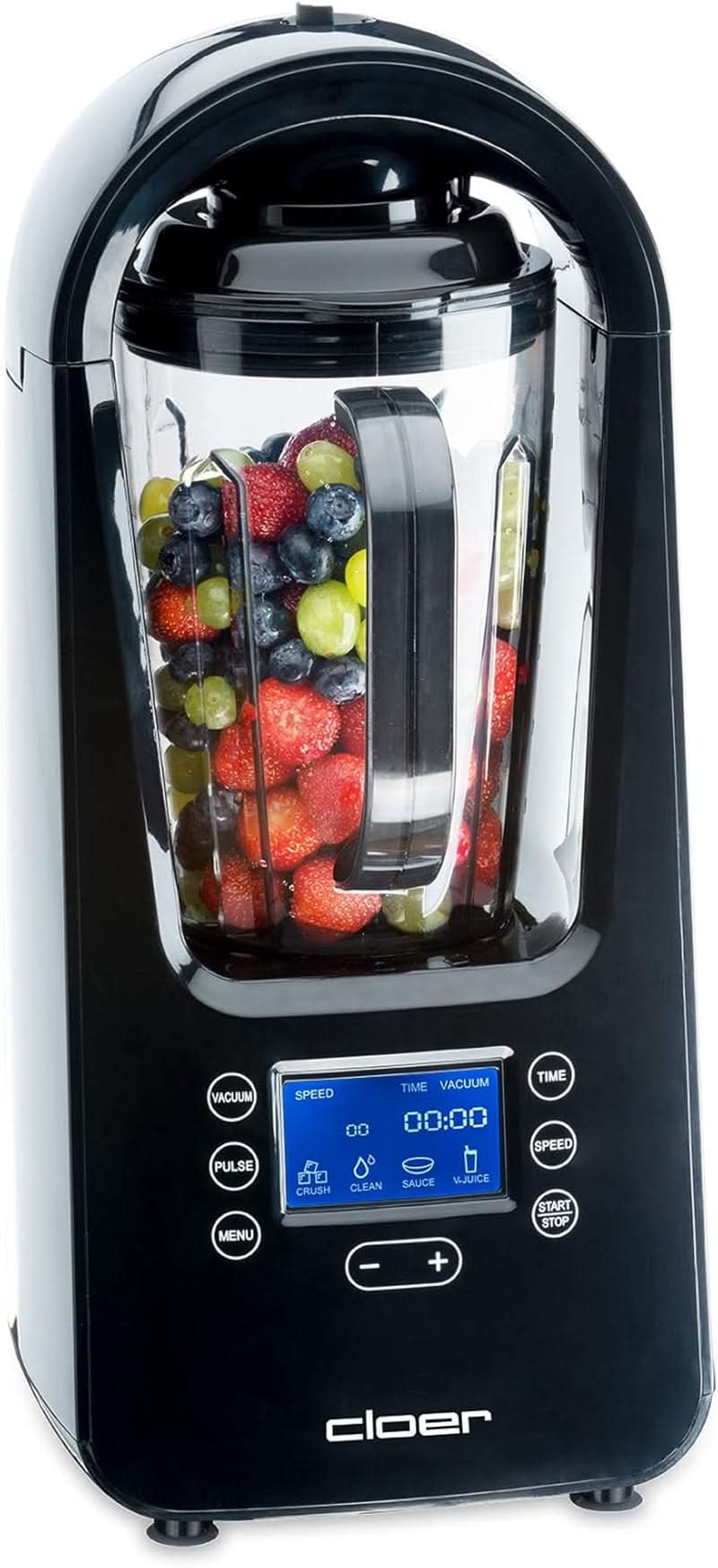 Batteur sur socle sous vide Cloer 6980 / 800 watts / 21 000 U/min. / Incl. Vorratsbehälter/Vakuumventil/Automatikprogramme/Eis-Crush-Funktion/Reinigungsfunktion/Schwarz, 1500 Millilitres Cuisine Naty Shop
