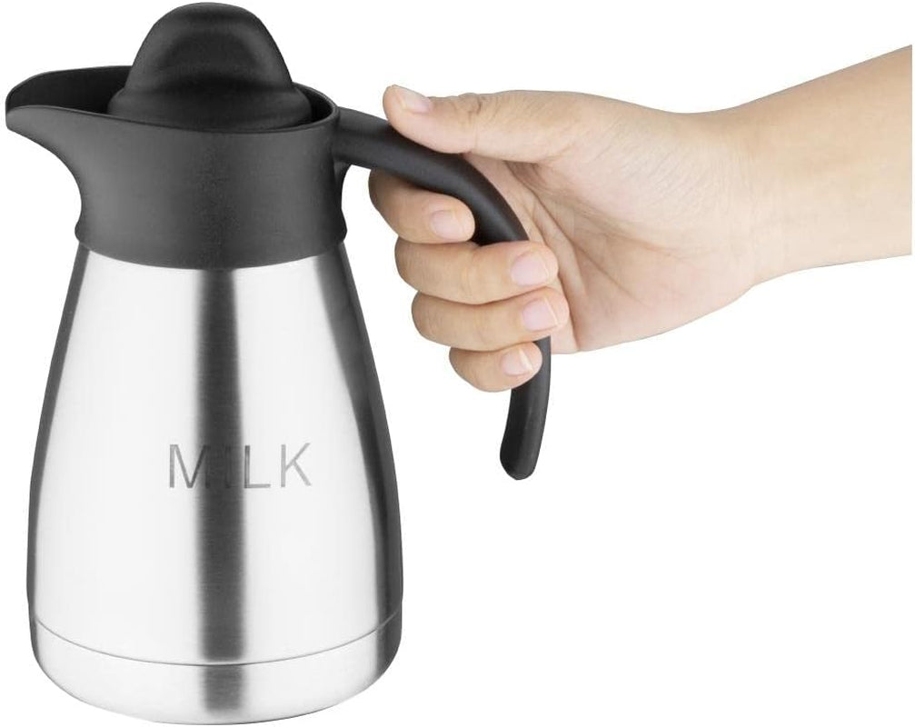 Tasse à lait sous vide Olympia avec couvercle à vis, 500 ml/17 oz, acier inoxydable avec couvercle noir, impression lait sur le côté, stations buffet pour thé et café, CL371