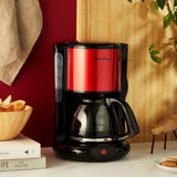 Machine à expresso Subito avec filtre, carafe en verre, 10-15 tasses, capacité 1,25 L, fonction d'arrêt automatique, filtre amovible, indicateur de niveau d'eau, acier inoxydable, rouge/noir, FG360D