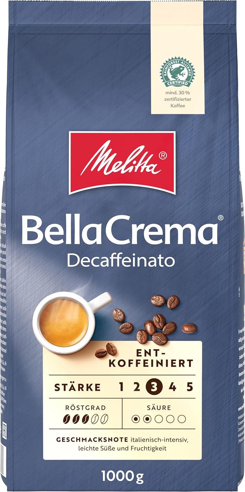 Café en grains Melitta BellaCrema La Crema 1kg et café en grains décaféiné BellaCrema Decaffeinato 1kg