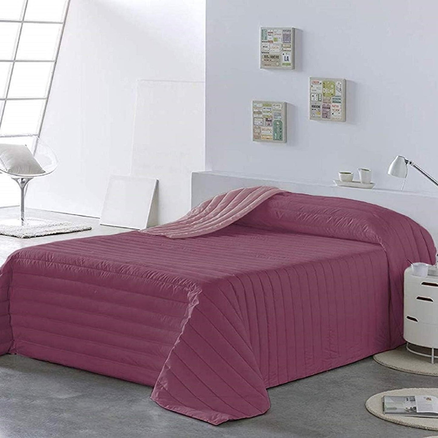 PETTI Artigiani Italiani - Couvre-lit simple, couvre-lit double face, couvre-lit à ressorts, bleu nuit, blanc, 100% Made in Italy Naty Shop Couettes et couettes fuchsia Taille lit 100 (170 X260 Cm)