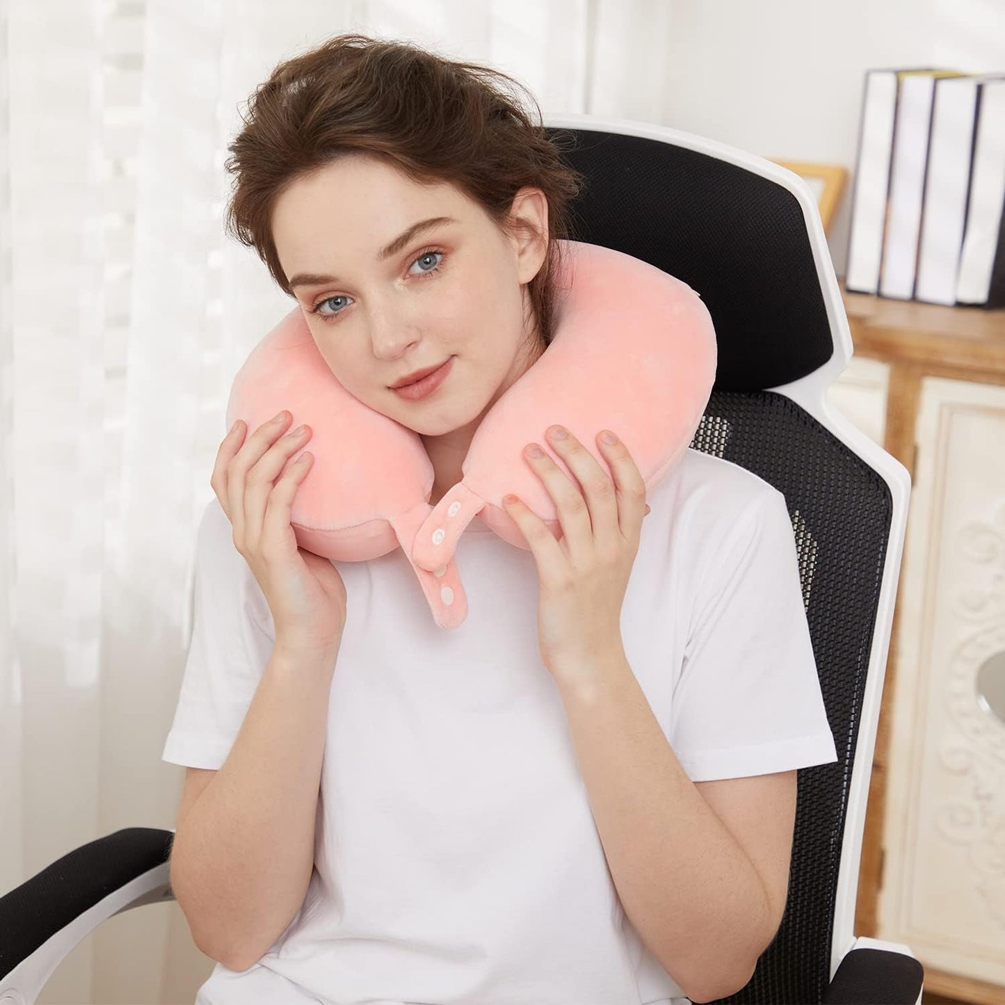 TALLGO Oreiller cervical de voyage, meilleur oreiller d'avion en mousse à mémoire de forme pour appui-tête, oreiller doux réglable pour avion, voiture et maison, oreillers orthopédiques cervicaux roses Naty Shop