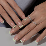 Faux ongles à pointe française courte – 30 pièces d'ongles noirs à coller sur des ongles carrés courts, faux ongles à pointe française avec colle, ensemble d'ongles artificiels carrés pour femme