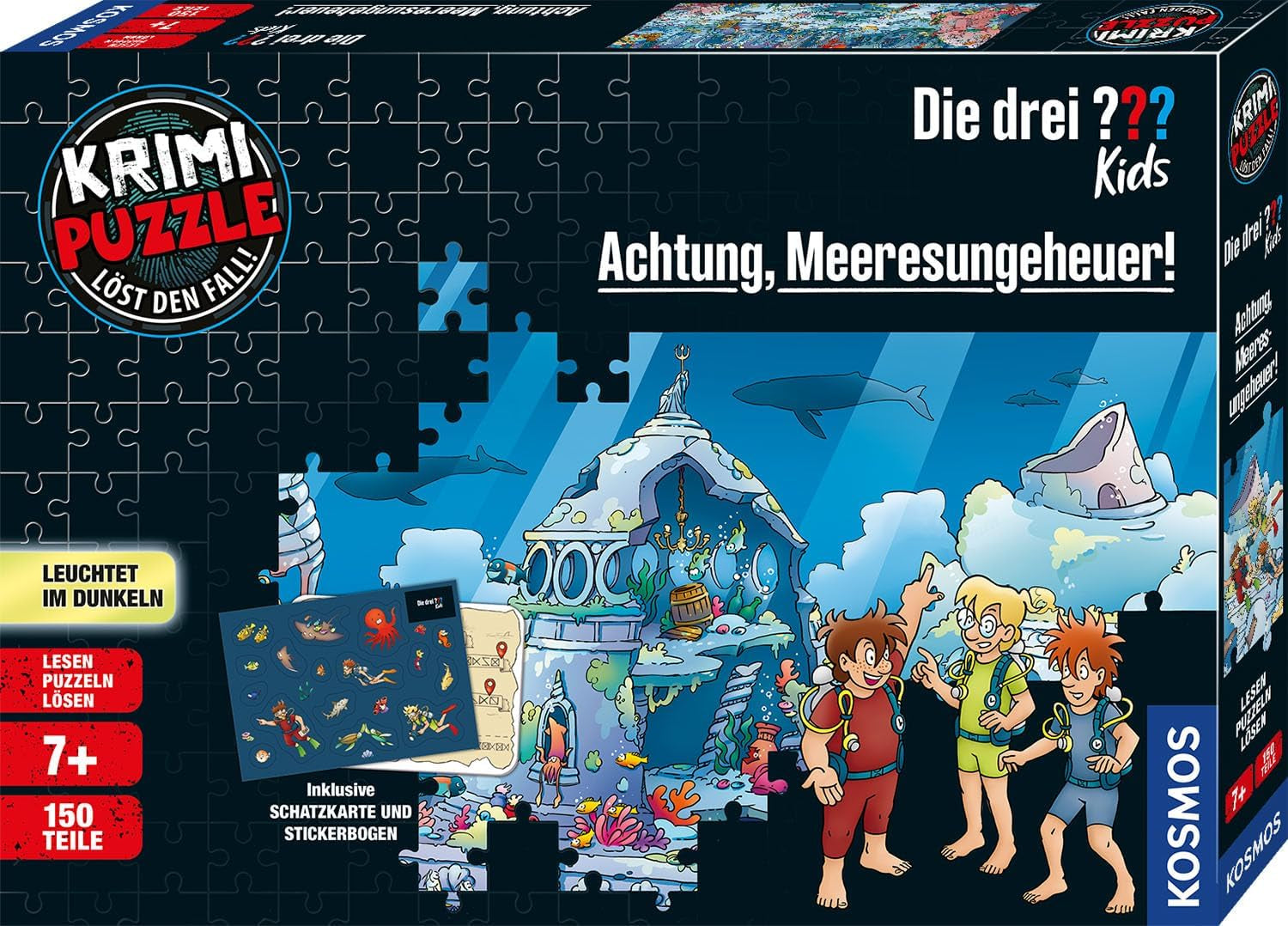 Les Trois ??? Enfants - Puzzle policier - Attention au monstre marin De KOSMOS 680664, 150 pièces, Brille dans le noir, Lecture, puzzles, résolution de puzzles, puzzle détective pour les enfants à partir de 7 ans Puzzle Naty Shop Titre par défaut