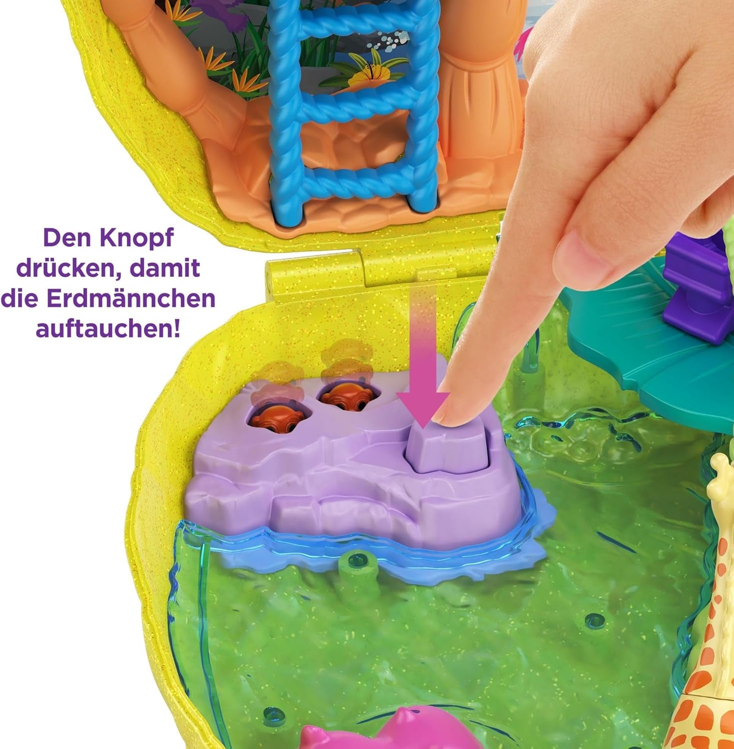 Polly Pocket GKJ64 - Pineapple Pocket Compact portable avec 8 fonctionnalités amusantes, des poupées Polly et Lila, 2 accessoires et une feuille d'autocollants ; jouet pour enfants à partir de 4 ans