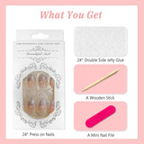 24pcs French Press On Nails Court Brillant Argent Design Ovale Ongles Artificiels Colle Sur Acrylique Brillant Ongles Faux Ongles Pour Femmes Filles