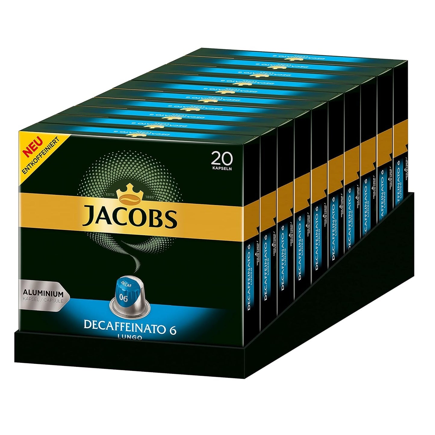 Capsules de café Lungo Classico, intensité 6 sur 12, 10 x 20 tasses & Capsules de café Lungo Decaffeinato - intensité 6- 200 capsules compatibles Nespresso, 10er Pack, 10 x 20 tasses